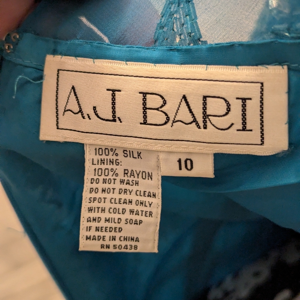 AJ Bari VTG Silk Blue Sequin Beaded Dress 10 - Picture 8 of 10